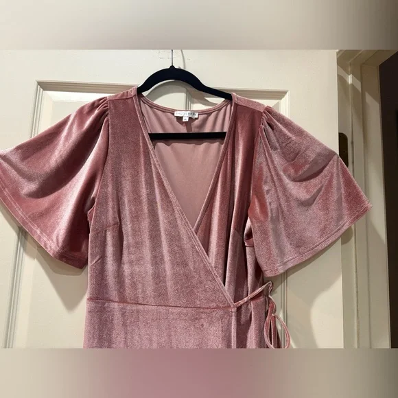 Baltic Born Elegant Rose Pink velvet wrap Dress bridesmaid wedding XL - Picture 4 of 10